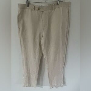 Tailorbyrd Mens 100% Linen Beige 38x32 Relaxed Fit Flat Front Pants